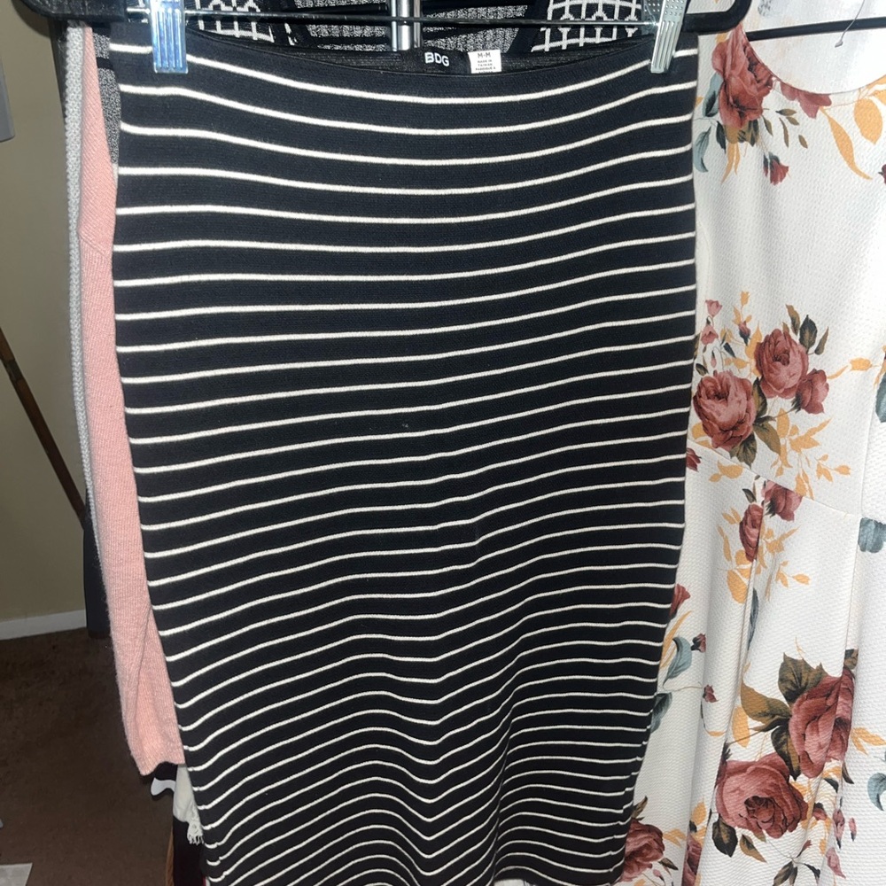 BDG Women's Dark Blue and White Striped Pencil Skirt